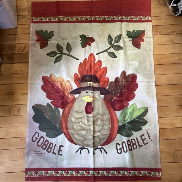 Pilgrim Turkey Yard Flag  18" x 12” Laurie Korsgaden CDI Thanksgiving Fall Decor - Picture 1 of 7